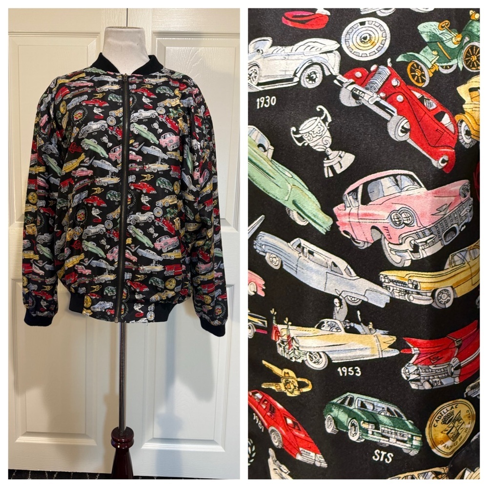 Silk! Vintage! 1993 Nicole Miller silk Cadillac cars jacket!
